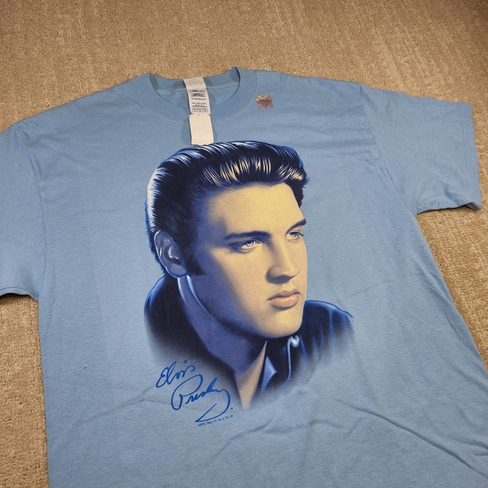 Vintage Elvis Presley Shirt Adult Large Big Face Blue Music Portrait Y2K NEW
